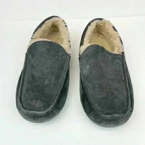 UGG Men's Ascot Slipper Loafer Slip On Size 11 Blue Suede Sheepskin Sherpa Fury - Picture 3 of 10